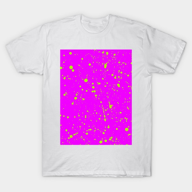 Neon Yellow Spray Splatter On Hotpink T-Shirt by Pulpixel